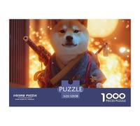 Samurái Shiba Inu Puzzle de 1000 Piezas Puzzle para Adultos Estilo Japonés Relajante Desafío Decoración para el Hogar Regalo Familiar 52x38cm/1000pcs