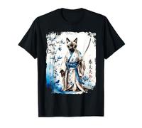 Samurai Siamese Cat Warrior. Arte de Tinta Japonesa Diseño Japonés Camiseta