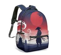 Samurai Silhouette Red Sun Mochila con estampado japonés, bolsa estética guerrera oriental de 16 pulgadas, mochila con diseño de nube etérea, 03., L, Casual