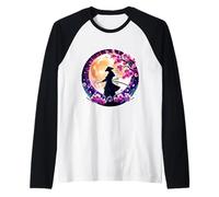 Samurai Silueta Luz De La Luna Cerezo Flores Japonés Ninja Camiseta Manga Raglan
