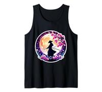Samurai Silueta Luz De La Luna Cerezo Flores Japonés Ninja Camiseta sin Mangas