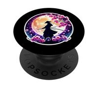 Samurai Silueta Luz De La Luna Cerezo Flores Japonés Ninja PopSockets PopGrip Adhesivo