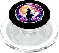 Samurai Silueta Luz De La Luna Cerezo Flores Japonés Ninja PopSockets PopGrip para MagSafe
