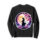 Samurai Silueta Luz De La Luna Cerezo Flores Japonés Ninja Sudadera