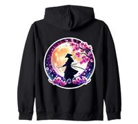 Samurai Silueta Luz De La Luna Cerezo Flores Japonés Ninja Sudadera con Capucha