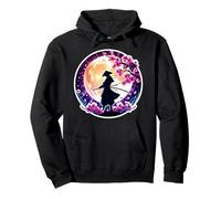Samurai Silueta Luz De La Luna Cerezo Flores Japonés Ninja Sudadera con Capucha