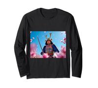 Samurai sostiene katana entre pétalos de flor de cerezo arremolinados Manga Larga