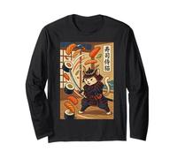 Samurai Sushi Cat Japonés Ukiyo-e Arte Katana Ninja Kitty Manga Larga