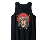 Samurai Tiger Warrior Vintage Rojo Sol Japonés Samurai Amante Camiseta sin Mangas