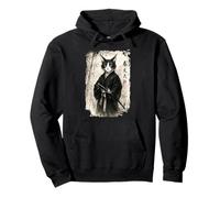 Samurai Warrior Cat Japonés Tinta Arte Sumi-e Japón Diseño Sudadera con Capucha