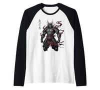 Samurai Warrior Demon Dark Fantasy Japonés Manga Camiseta Manga Raglan