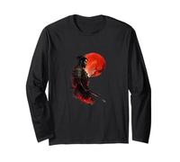 Samurai Warrior Red Moon Japonés Tinta Estilo Arte Manga Larga