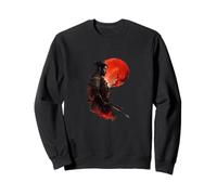Samurai Warrior Red Moon Japonés Tinta Estilo Arte Sudadera