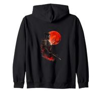 Samurai Warrior Red Moon Japonés Tinta Estilo Arte Sudadera con Capucha