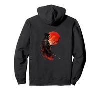 Samurai Warrior Red Moon Japonés Tinta Estilo Arte Sudadera con Capucha