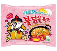 Samyang Buldak Carbo Ramen × 5 paquetes Sabor: Súper picante-Picante-Carbonara-Queso (140g, Carbonara Rosa)