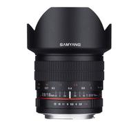 Samyang Lente Ultra Gran Angular F2.8 ED AS NCS CS de 10 mm para cámaras réflex Digitales Nikon con Chip Ae para medición automática (SY10MAF-N), Color Negro