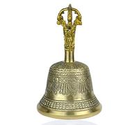 Samyuktha Campana tibetana de latón hecha a mano para meditación, oración y terapia de sonido, campana espiritual para yoga, conciencia plena y decoración del templo con campana de palo de madera