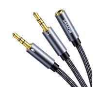 SAMZHE Divisor de auriculares para computadora de 3,5 mm hembra a 2 cables dobles de 3,5 mm macho trenzado de audio divisor de audio para micrófono, conector estéreo, cable de puerto de auriculares