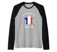 San Bartolomé Francia Vintage Francia Bandera Mapa Diseño Camiseta Manga Raglan