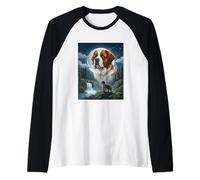 San Bernardo Howling Moon Meme Amante De Perros Divertidos Camiseta Manga Raglan