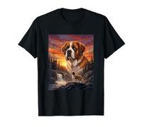 San Bernardo Perro Amante Vintage Atardecer Bosque Naturaleza Arte Camiseta