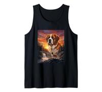 San Bernardo Perro Amante Vintage Atardecer Bosque Naturaleza Arte Camiseta sin Mangas