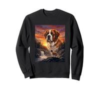 San Bernardo Perro Amante Vintage Atardecer Bosque Naturaleza Arte Sudadera
