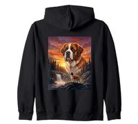 San Bernardo Perro Amante Vintage Atardecer Bosque Naturaleza Arte Sudadera con Capucha