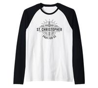 San Cristóbal ruega por Nosotros Cruz católica Camiseta Manga Raglan