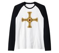San Cuthbert Cruz Evangelio Pectoral Camino Católica Santo Camiseta Manga Raglan
