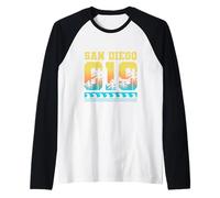 San Diego 619 Palmeras Tropicales California Retro Surfing Camiseta Manga Raglan