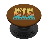 San Diego 619 Palmeras Tropicales California Retro Surfing PopSockets PopGrip Adhesivo