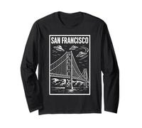 San Francisco Bridge OVNI Invasión Vintage Alien Travel Manga Larga