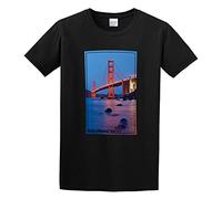 San Francisco California Golden Gate Bridge At Night Men Black T-Shirt Print Unisex Cotton tee Shirt S