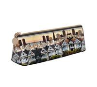 San Francisco - Estuche de piel para lápices de gran capacidad con soporte para bolígrafos con cremallera, White, Talla única, Bolsa de maquillaje