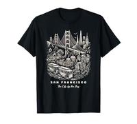 San Francisco SF Bay Area California Horizonte y Golden Gate Camiseta