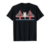 San Franciscos Cat Golden Gates Bridge Cat Reading Books Camiseta gráfica económica, Hombre, Negro, L