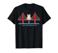 San Franciscos Cat Golden Gates Bridge Cat Reading Books Camiseta gráfica económica, Hombre, Negro, XL