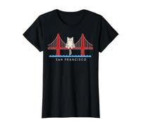 San Franciscos Cat Golden Gates Bridge Cat Reading Books Camiseta gráfica económica, Mujer, Negro, S