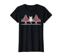 San Franciscos Cat Golden Gates Bridge Cat Reading Books Camiseta gráfica económica, Mujer, Negro, S