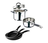 San Ignacio 2 PCS Masterpro piezas 3, acero inoxidable, inducción, Cromado, Cazo Ø16 cm Olla recta Ø16 y set sartenes Ø16x3,5 Ø20x4,5 Ø24x4,5 cms