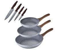 Set 3 sartenes Ø20 Ø24 y Ø28 + set cuchillos, Daimiel, aluminio forjado, inducción