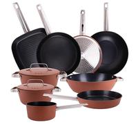 San Ignacio AGROS Batería de Cocina de 9 Pzs en Aluminio Forjado - Sartenes, Cacerolas con Tapa, Wok, Asador, Cazo y Tartera - Rendimiento y Diseño