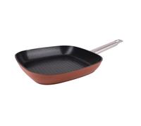 San Ignacio Agros - Sartén Asador de 24cm - Fabricada en Aluminio Forjado - Interior Quantanium - Recubrimiento Negro - Exterior En Color Terracota - Inducción - Mango Largo de Chapa Lisboa