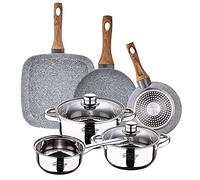 San Ignacio batería 5 Piezas + Set 2 sartenes 28x28, Acero Inoxidable, Cromado, Pack + Asador + 18/20 cms