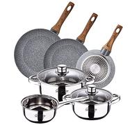 San Ignacio batería 5 Piezas + Set 3 sartenes, Acero Inoxidable, Cromado, Pack + 20/24/28 cms