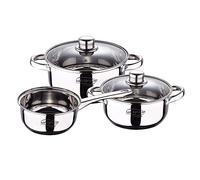 San Ignacio Bateria 5pcs acero inoxidable: cazo Ø16x7,5 Cacerolas de Ø18x8,5 y Ø20x9,5 cms, inducción, colección Cassel, 5 piezas