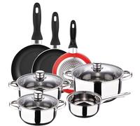 San Ignacio Batería 7 piezas Cassel y Set 3 sartenes Ø16/Ø20/Ø24 cms rojo, aluminio prensado, antiadherente, inducción