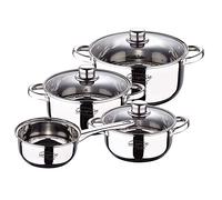 San Ignacio Bateria 7pca acero inoxidable: cazo Ø16x7,5 Cacerolas con tapa de Ø18x8,5 Ø20x9,5 y Ø24x11,5 cms, inducción, colección Cassel, 7 piezas